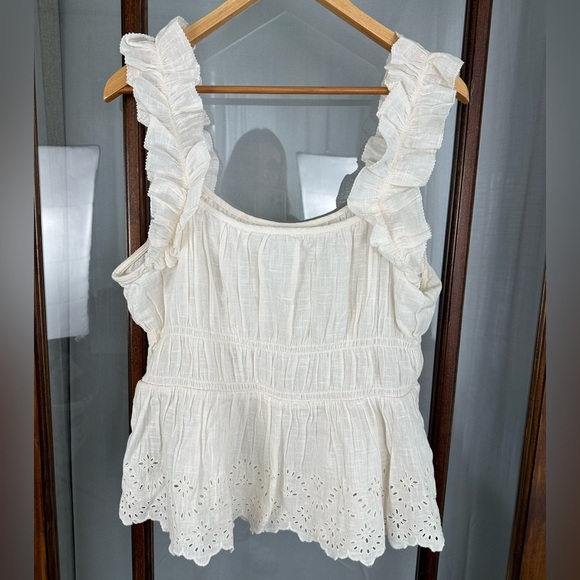 Old Navy Ruffle Tank Top Sz XL Off White Festival Eyelet Boho Coquette Romantic - Picture 6 of 8